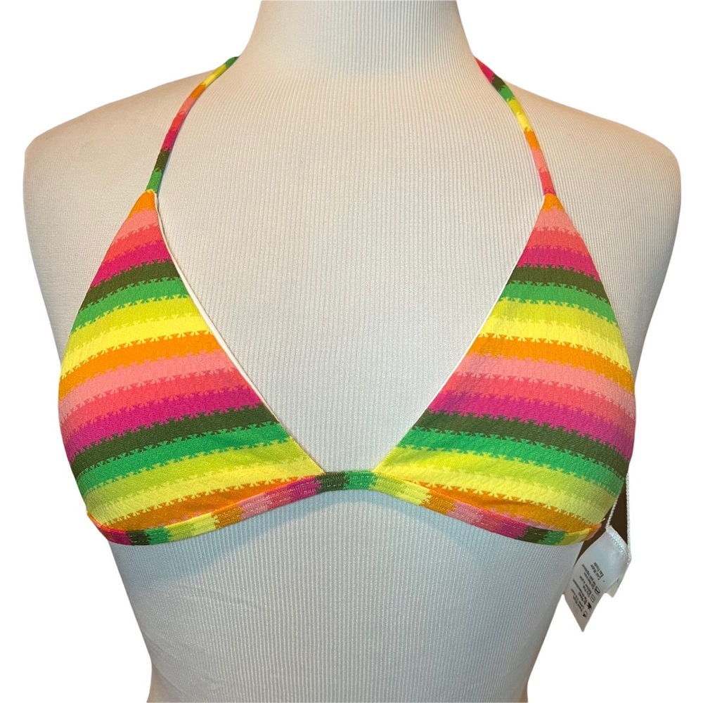$89 L*Space Itty Reversible Striped Swim Bikini Top Rainbow & White Retro
